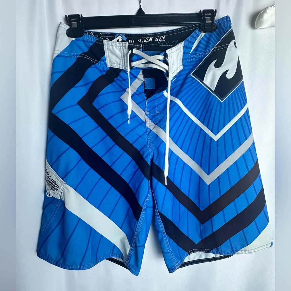 Billabong Blue and Black Board Shorts with Geometric Design - Picture 2 of 9
